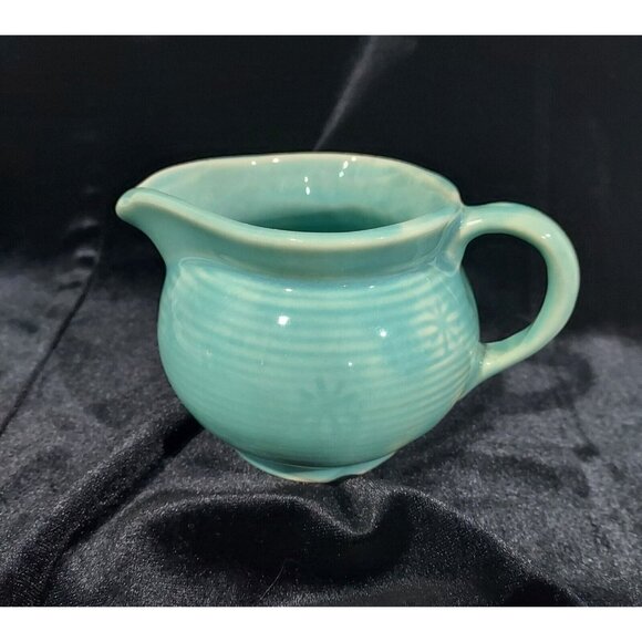 Shawnee MCM Made In USA Creamer & Sugar Bowl Snowflake Turquoise Blue Star Burst - Picture 2 of 15